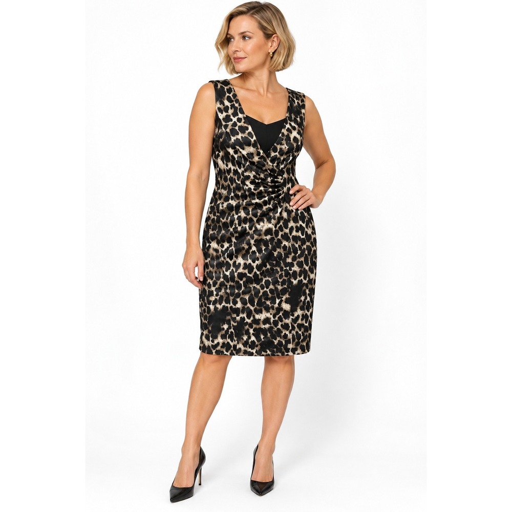 Leopard Print Sheath Dress 10 Ruched Draped V Neck Cocktail Party Mob Wife Glam